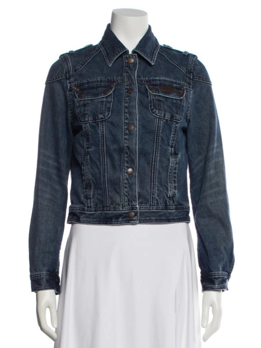 Barbour International Dark Blue Denim Biker Moto Jacket Size S
